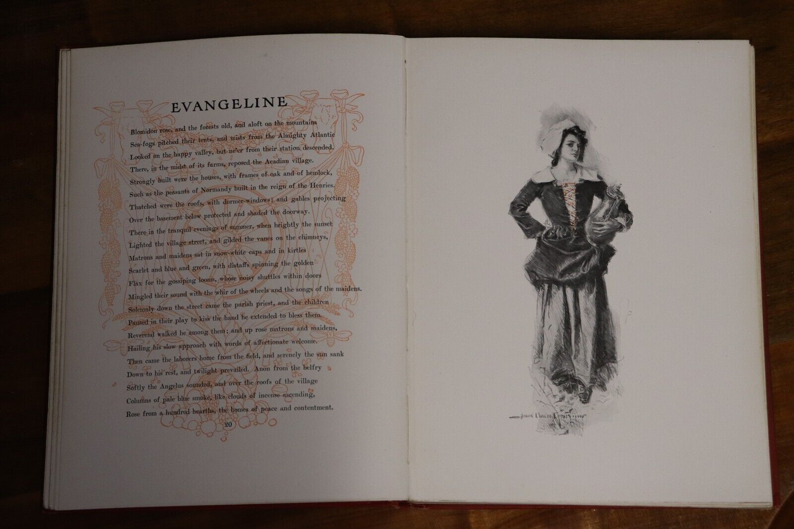 1906 Evangeline by Henry Longfellow Illustrated Antique American Poetry Book