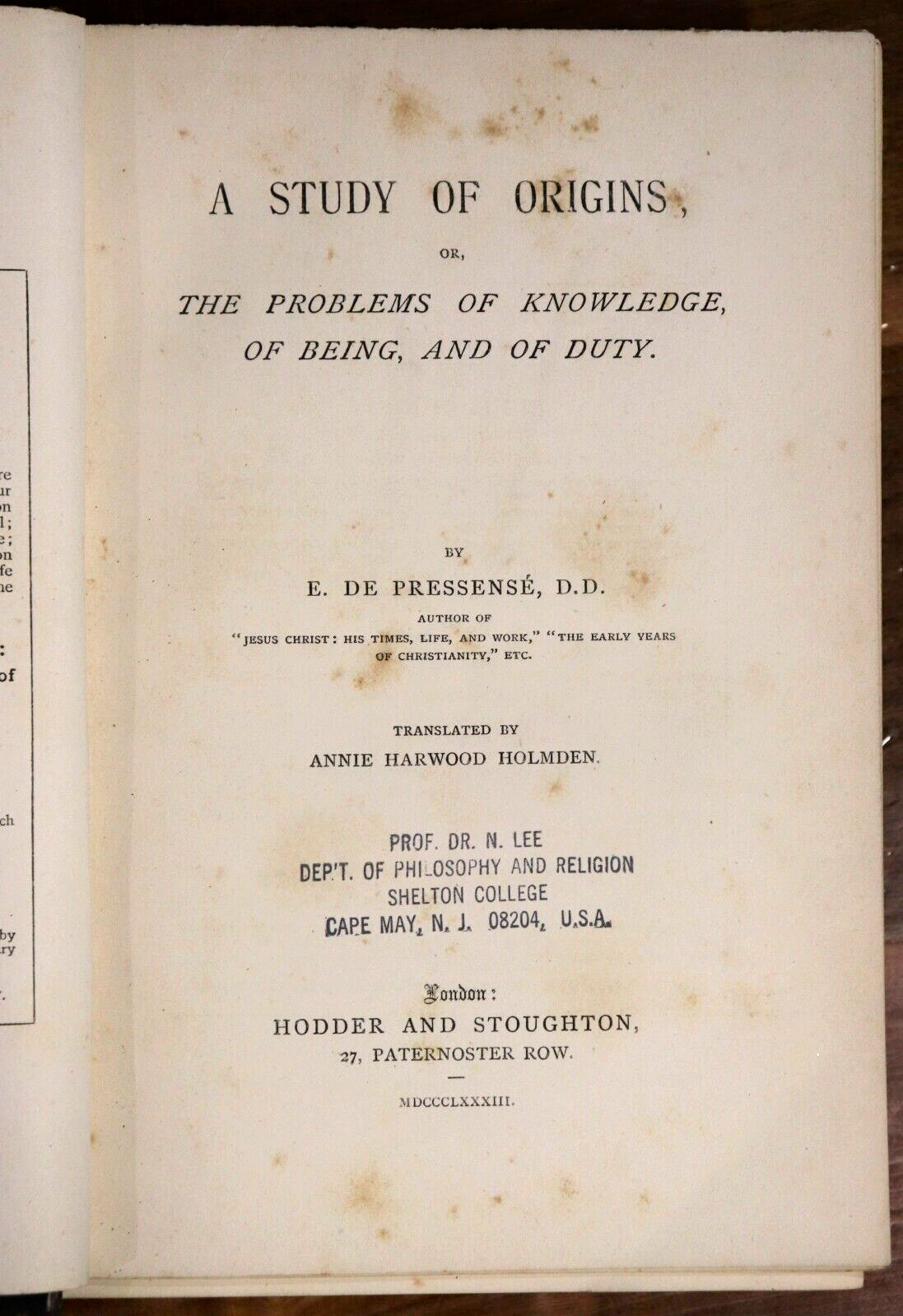 1883 A Study Of Origins by E De Pressense' 1st Edition Antique Theology Book - 0