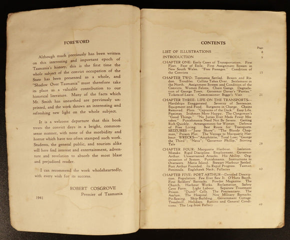 1941 Shadow Over Tasmania by Bev C. Smith Australian Convict History Book 1st Ed