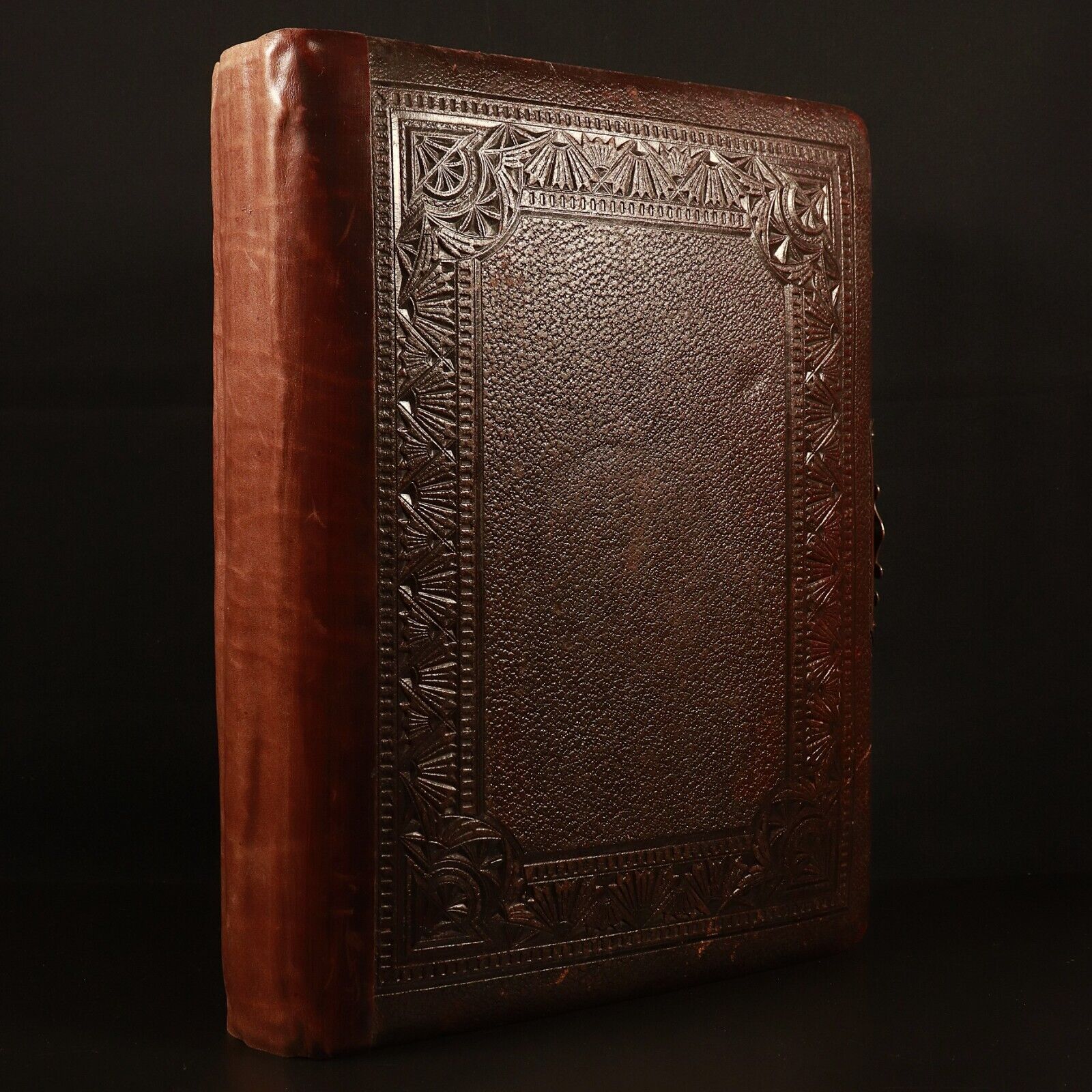 c1920 Antique Leather Photo Album Brass Clasp COOPER Family 54 Original Photos