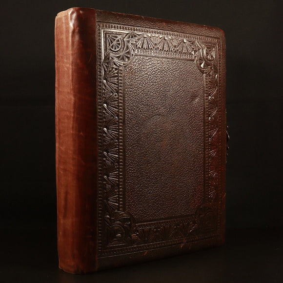 c1920 Antique Leather Photo Album Brass Clasp COOPER Family 54 Original Photos