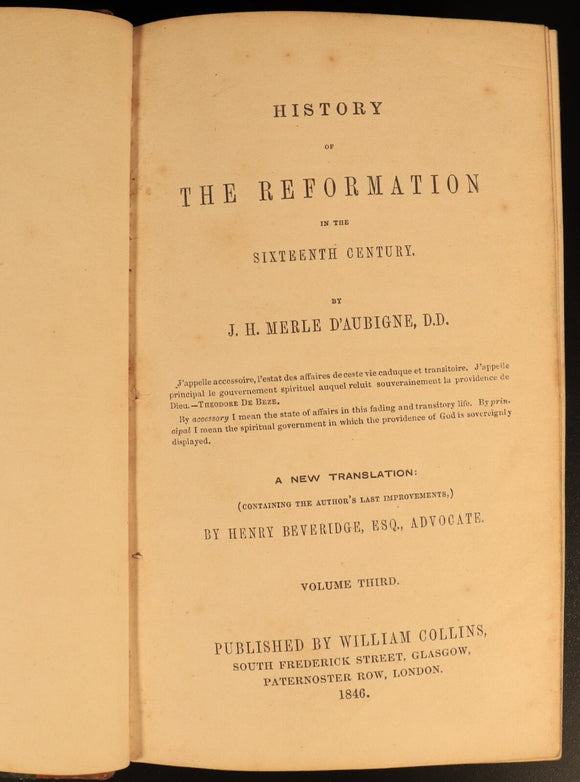 1845 4vol History Of The Reformation by D'Aubigne Antique History Book Set