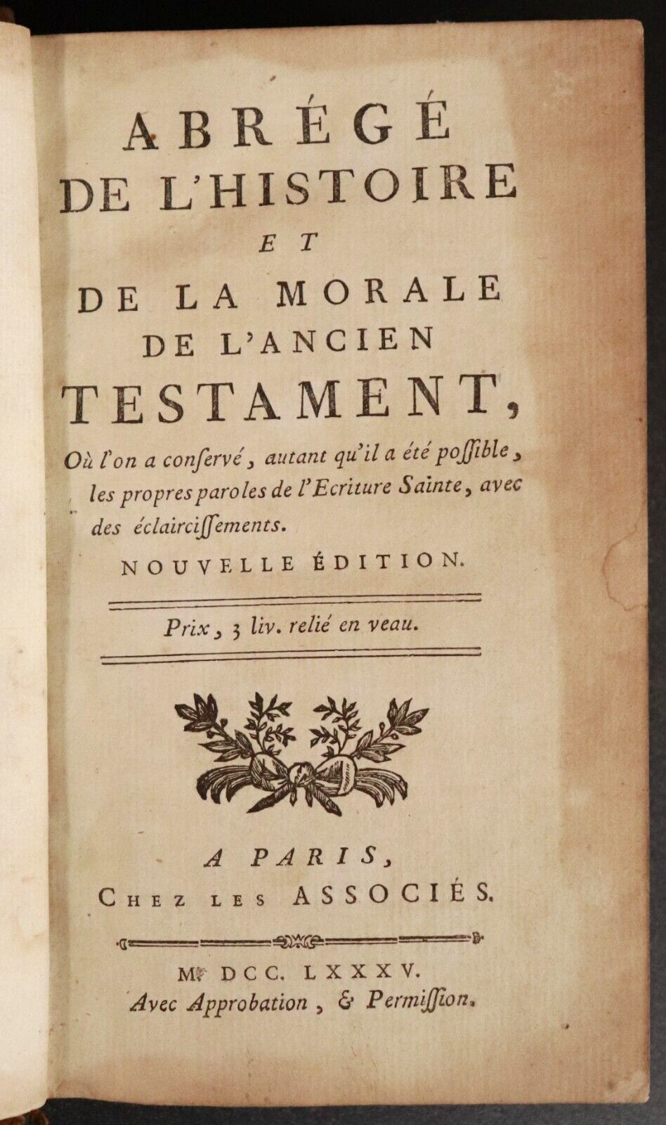 1785 Histoire Et De La Morale De L'Ancien Testament Antiquarian Theology Book