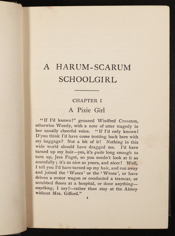 c1919 A Harum-Scarum Schoolgirl by Angela Brazil Antique Fiction Book J Campbell