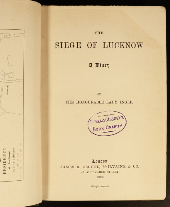 1893 Siege Of Lucknow Diary by Lady Inglis Antique British Military Book w/Map