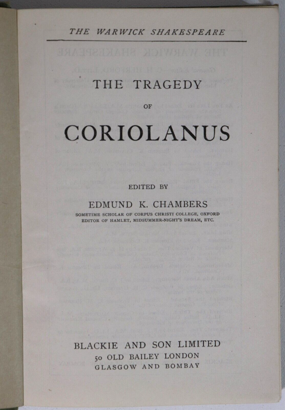 c1930 The Warwick Shakespeare: Coriolanus & Tempest Antique Literature Books
