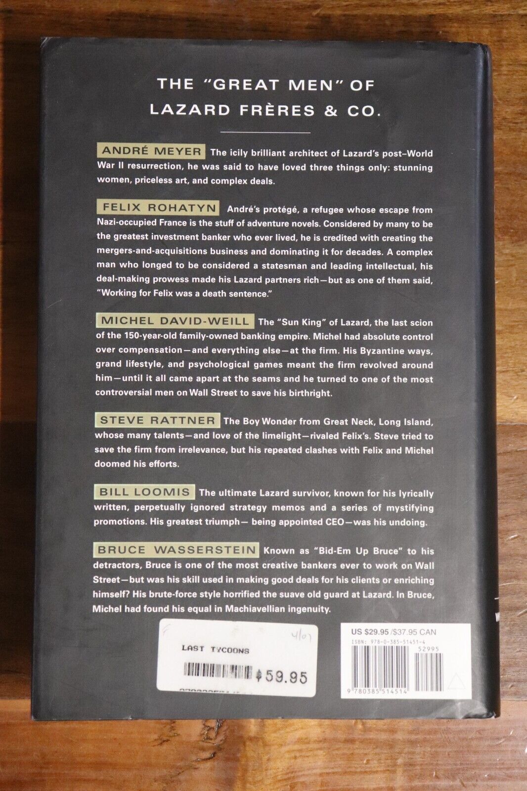 2007 The Last Tycoons by William D. Cohan  First Edition Financial Book