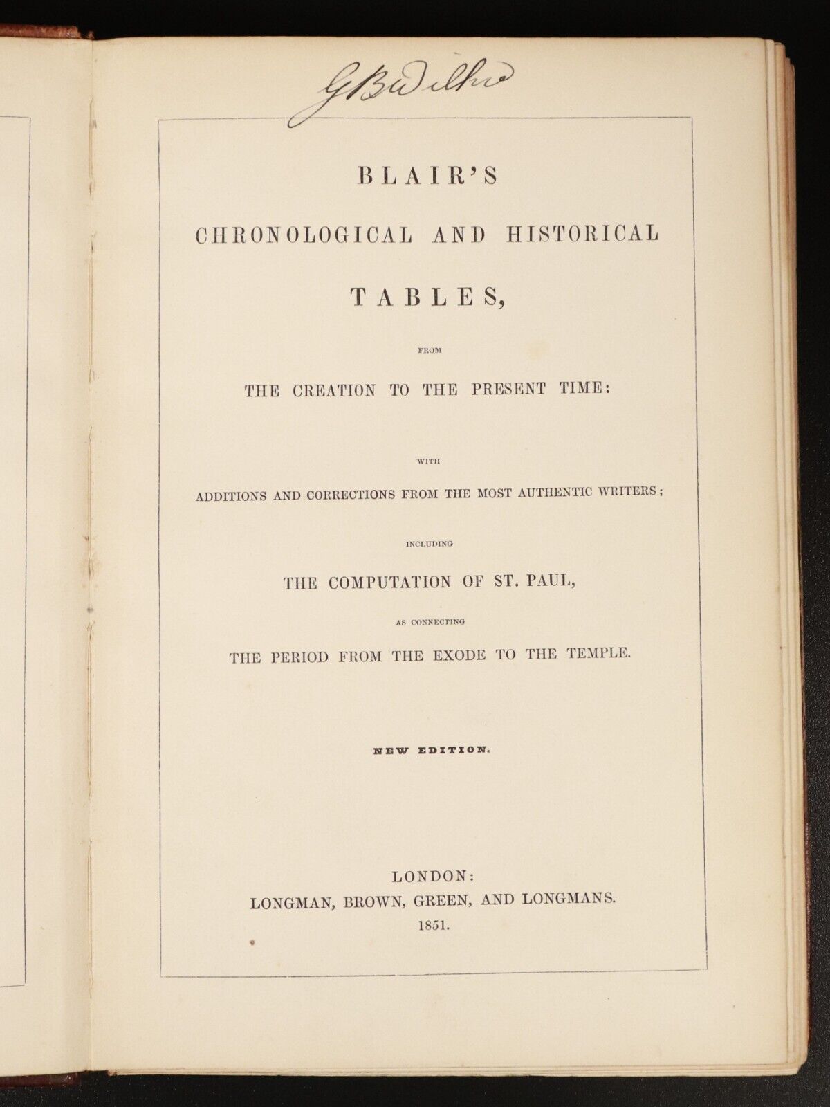 1851 Blair's Chronological & Historical Tables Antiquarian Reference Book