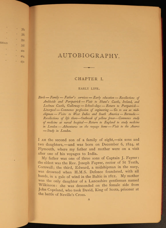 Recollections Of My Life Joseph Fayrer 1900 British India Antique History Book