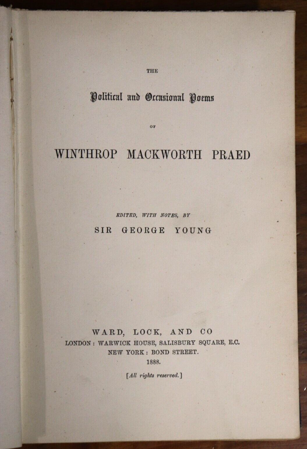 1888 Political & Poems Of Winthrop M. Praed Antique Literature Poetry Book - 0