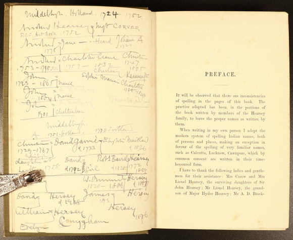 1905 The Hearseys Anglo Indian Family by Colonel H. Pearse Antique History Book