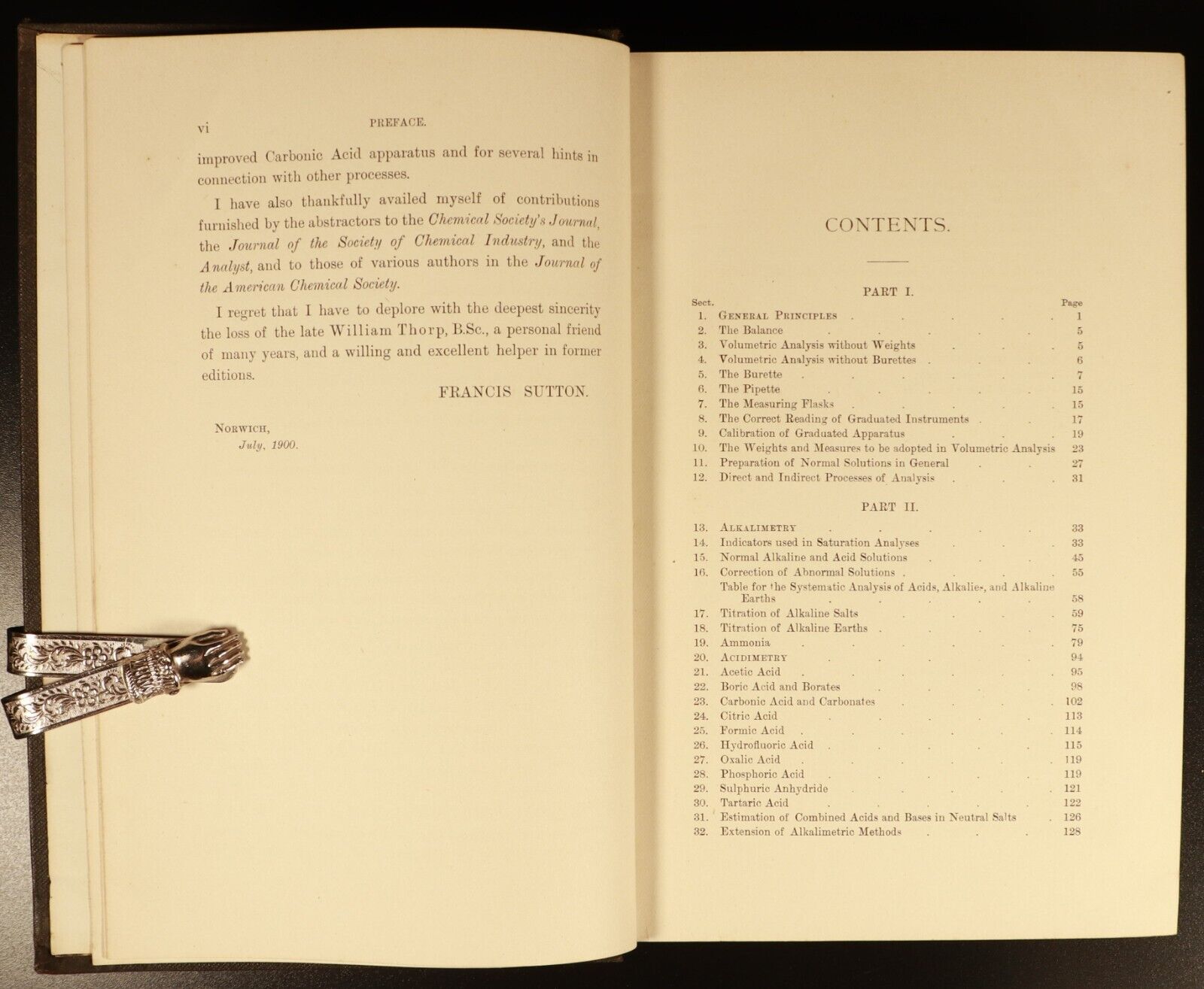 1900 Handbook Of Volumetric Analysis by Francis Sutton Antique Science Book