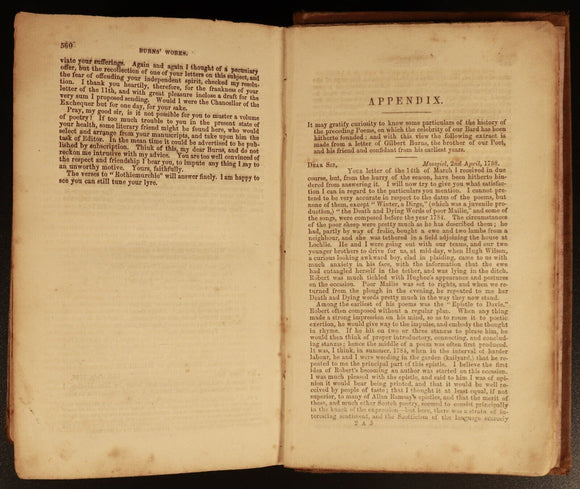 1848 The Complete Works Of Robert Burns by J Currie Antique Scottish Poetry Book