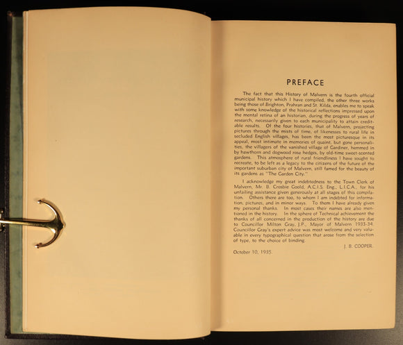 The History Of Malvern by J.B. Cooper 1935 Antique Australian History Book