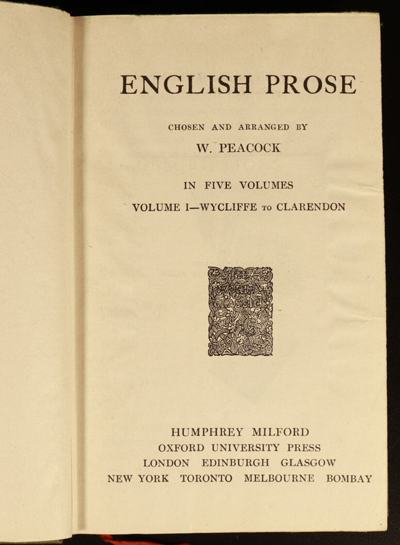 1921 3vol English Prose by W. Peacock Antique British Literature Books Milton