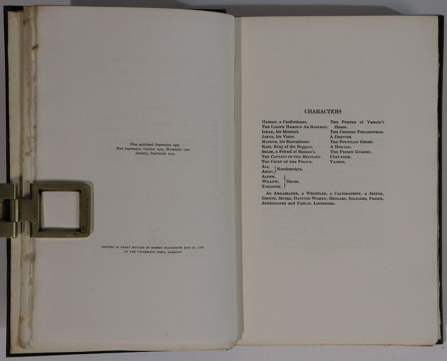 1923 Hassan: A Play In Five Acts by J.E. Flecker Ltd. Ed. Antique Book