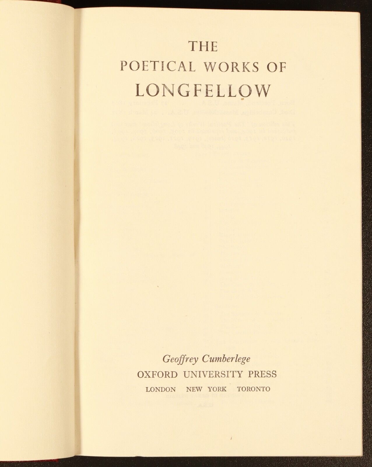 1948 The Poetical Works Of Longfellow Antique Poetry Book Oxford Uni Press Ed.