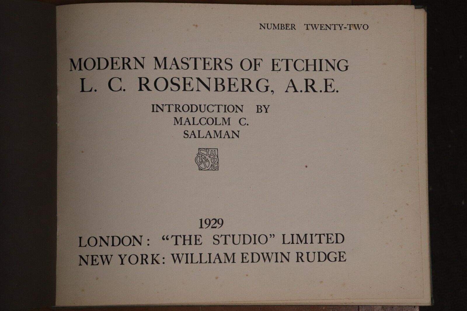 1929 Modern Masters Of Etching: LC Rosenberg Antique Art History Book