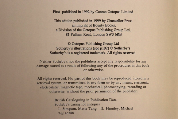 1999 Sotheby's Caring For Antiques Antique Collecting Reference Book