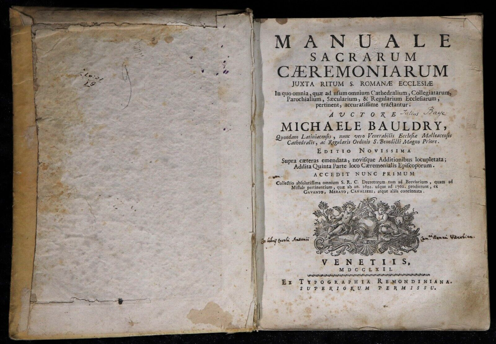 Manuale Sacrarum Caeremoniarum: Michaele Bauldry - 1762 - Antique Theology Book