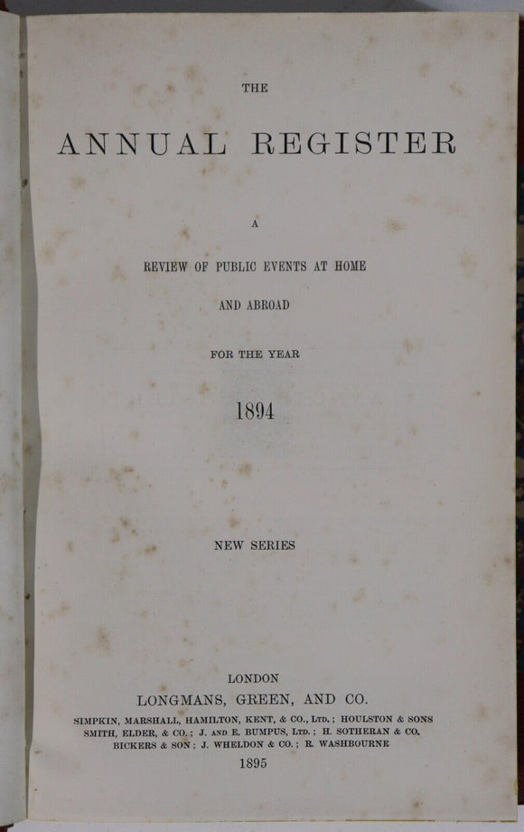 c1876 8vol The Annual Register For Years 1876 to 1894 Antique History Books