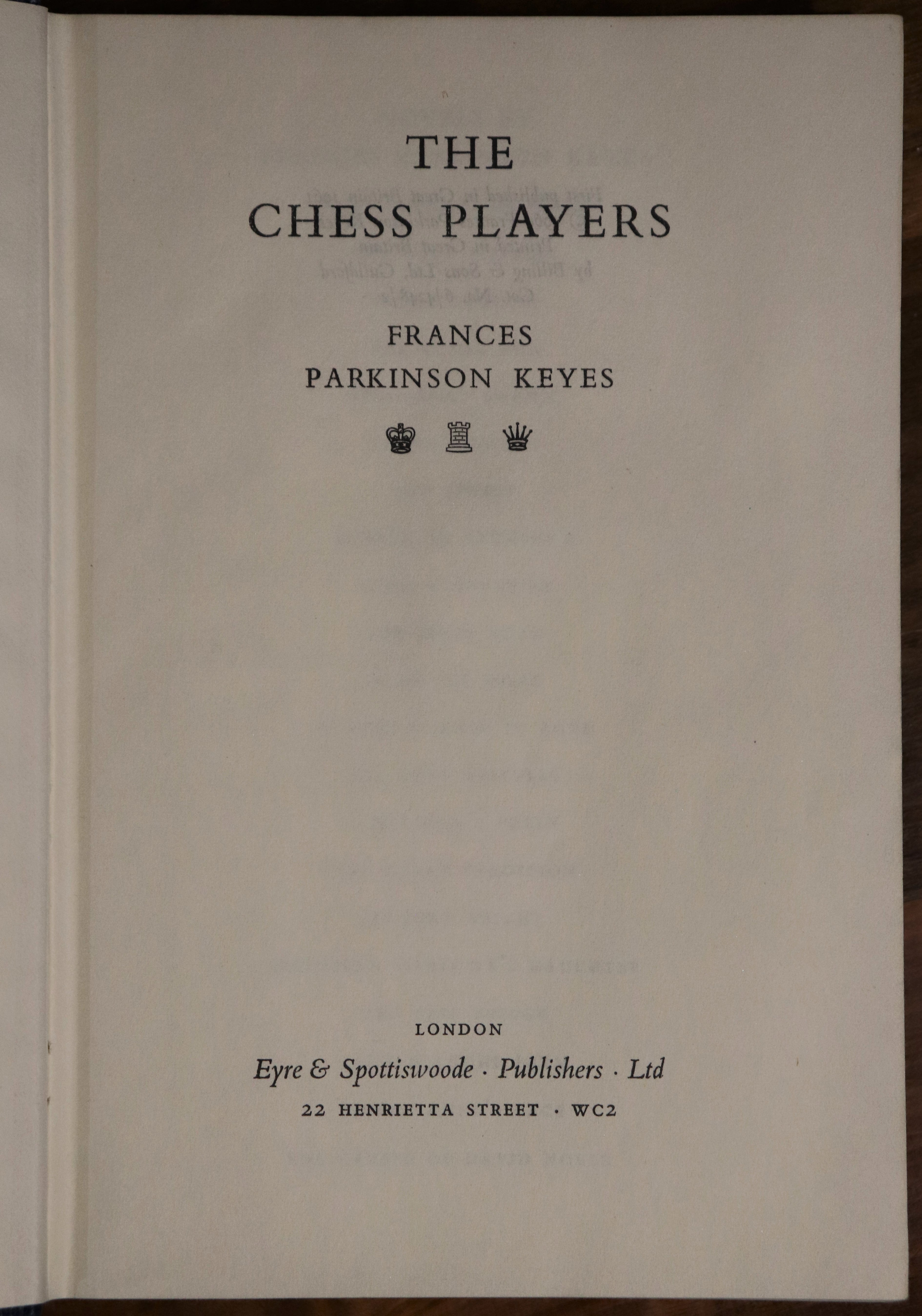 The Chess Players by FP Keyes - 1961 - 1st Edition Vintage Literature Book - 0