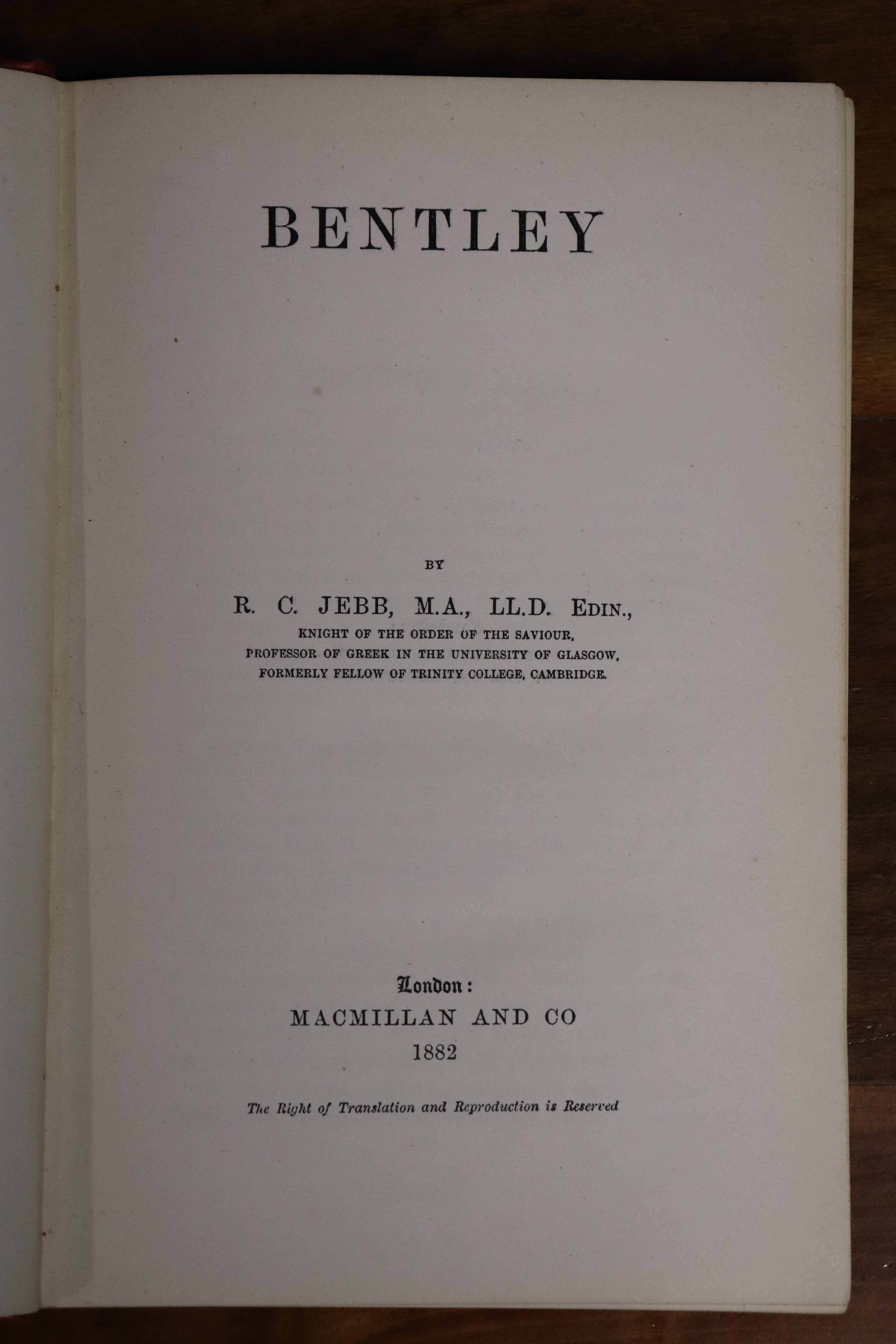 English Men Of Letters: Richard Bentley - 1882 - 1st Edition History Book - 0