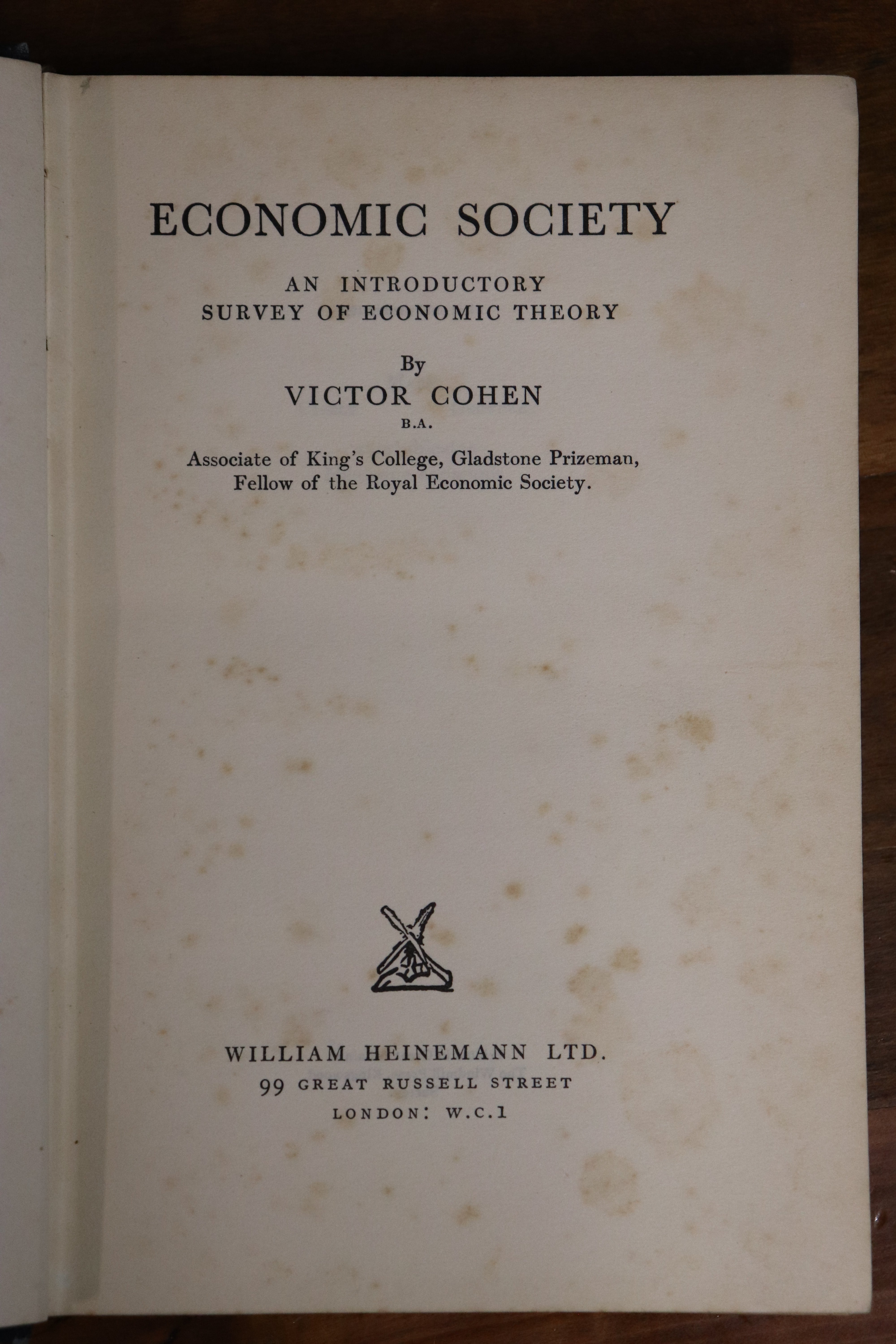 Economic Society by Victor Cohen - 1933 - 1st Ed. Antique Economics Book - 0