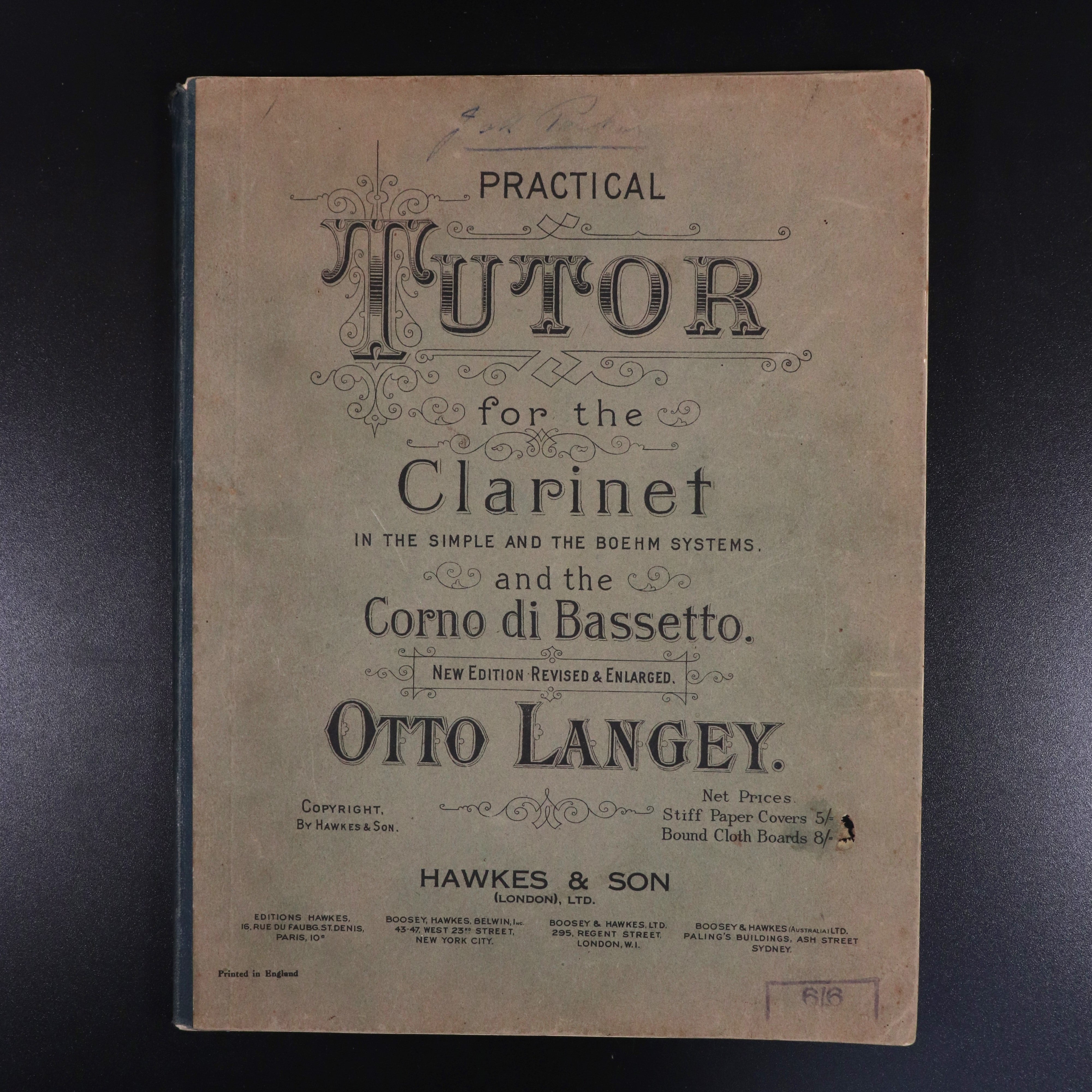 c1895 Practical Tutor For The Clarinet Antique Classical Music Reference Book