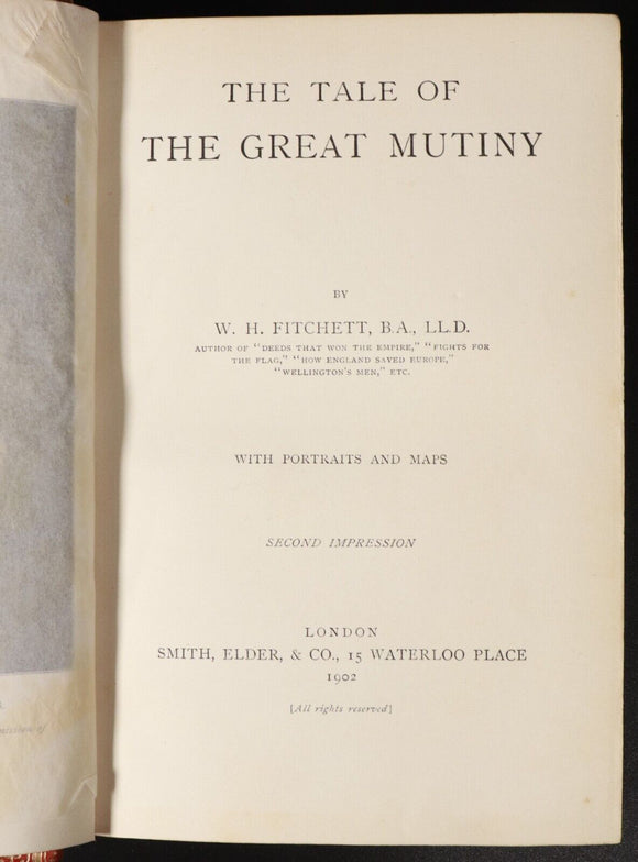 1902 The Tale Of The Great Mutiny by WH Fitchett Antique Military Book Map