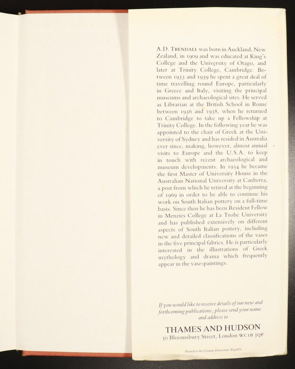 1989 Red Figured Vases Of South Italy & Sicily by A.D. Trendall History Book