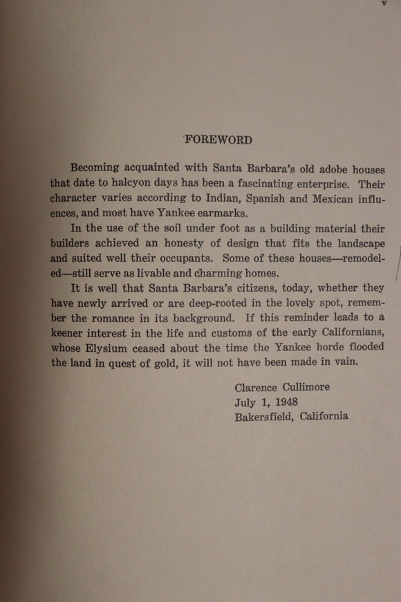 1948 Santa Barbara Adobes by C Cullimore Antique Architecture Book 1st Ed.