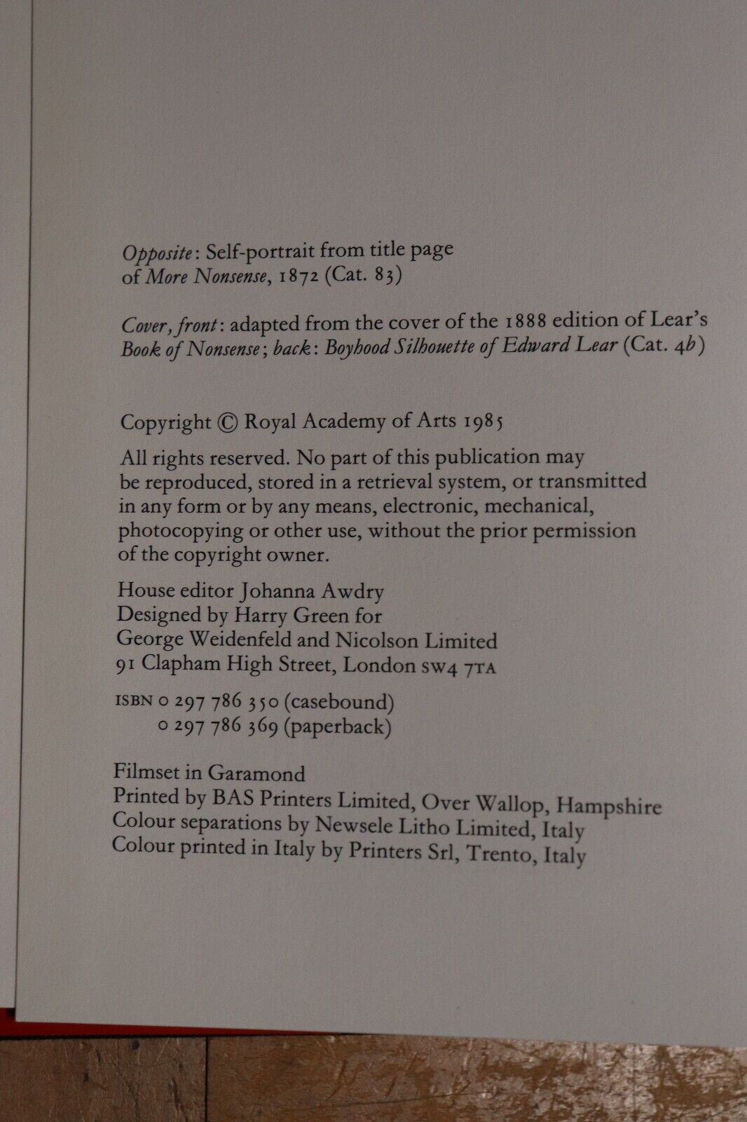 1985 Edward Lear: 1812 - 1888 by Vivien Noakes British Art Reference Book