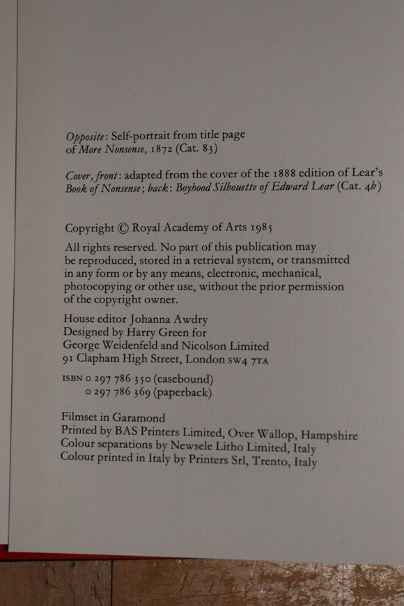 1985 Edward Lear: 1812 - 1888 by Vivien Noakes British Art Reference Book