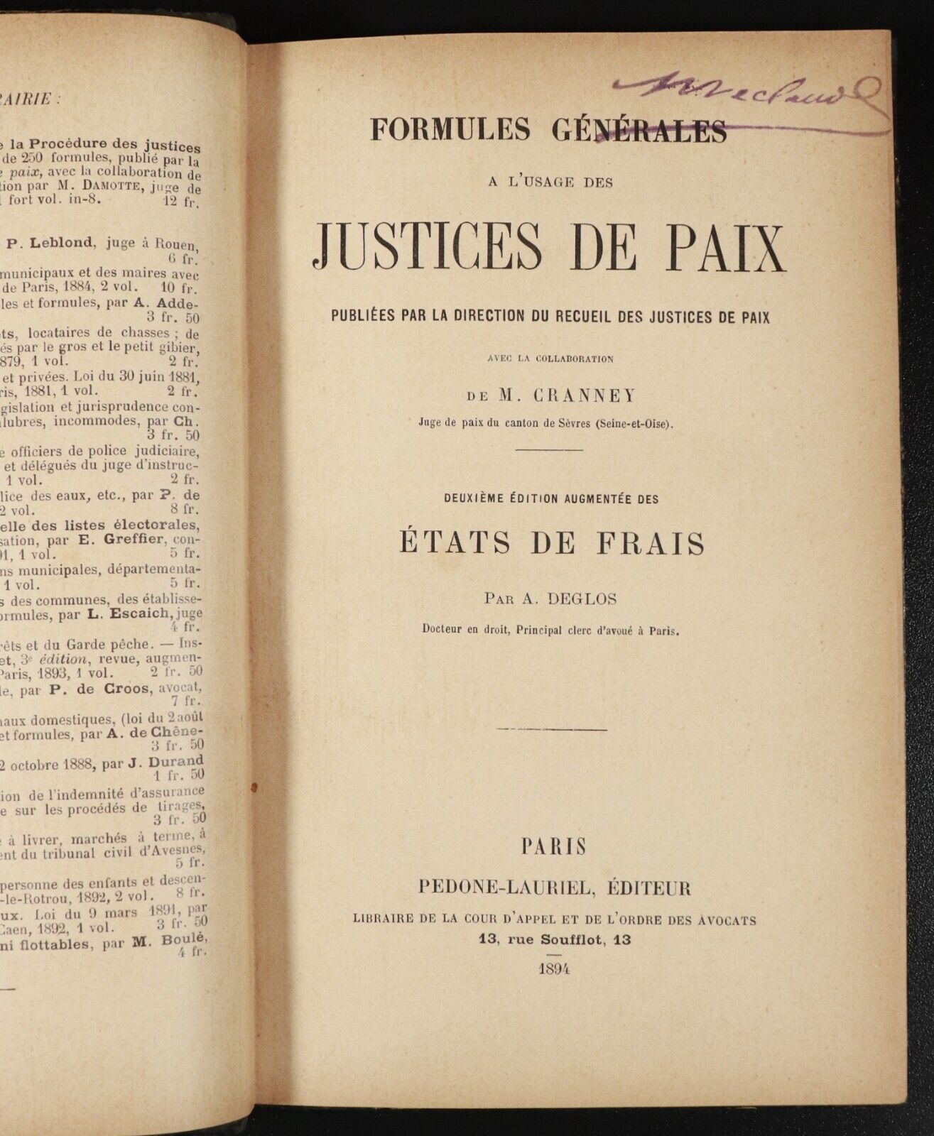 1894 Formules Generales A L Usage Des Justices De Paix Antique Law History Book - 0