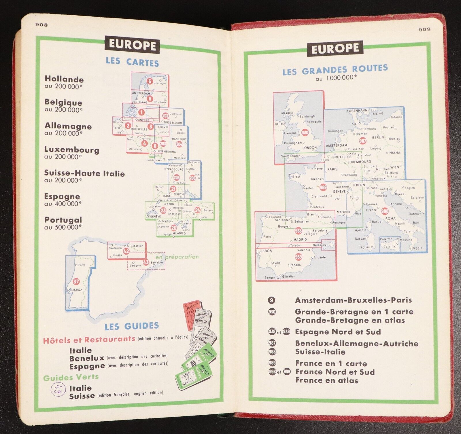 1958 Michelin Guide To France For 1958 Antique Michelin Travel Guide Book w/Maps