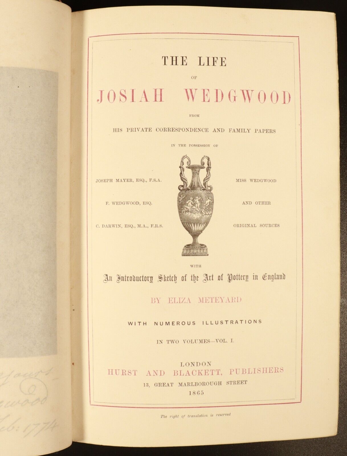 1865 2vol The Life Of Josiah Wedgwood Antiquarian British Book Set Fine Binding