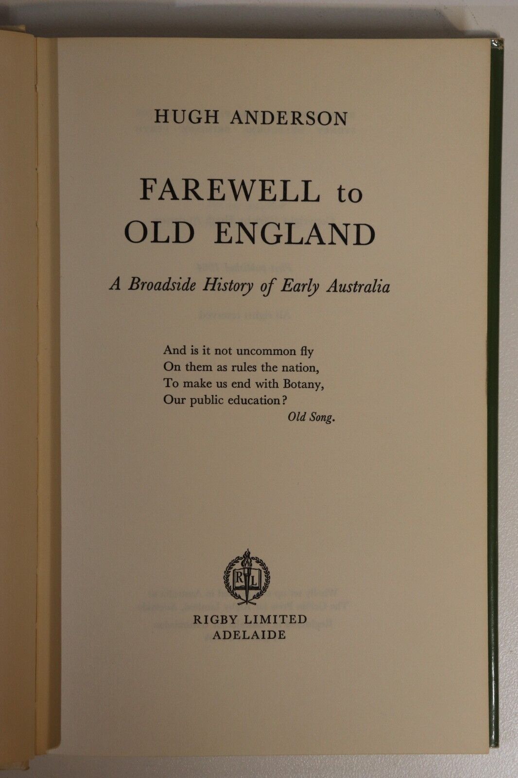 1964 Farewell To Old England by H Anderson 1st Ed. Australian History Book - 0