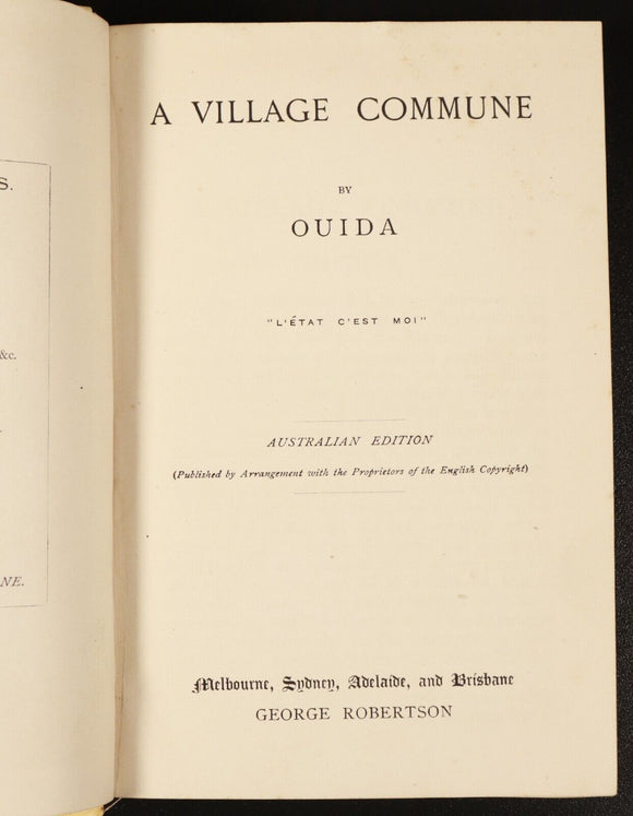 c1910 A Village Commune by Ouida Antique English Female Author Fiction Book