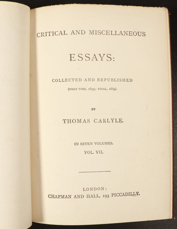 1872 6vol Critical & Miscellaneous Essays by Thomas Carlyle Antiquarian Books