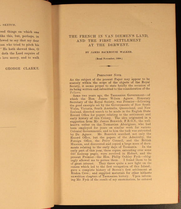 1902 Early Tasmania Papers by J.B. Walker Antique Australian History Book 1st Ed