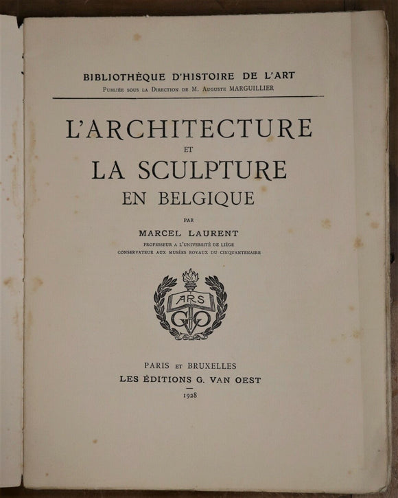 1928 L'architecture et La Sculpture en Belgique Antique Architecture Book