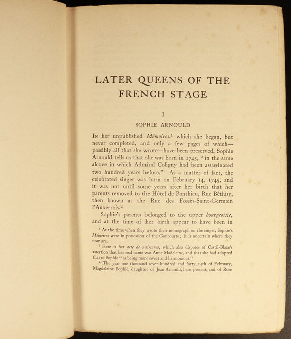 Later Queens Of The French Stage 1906 Antique Literature & Theatre Book