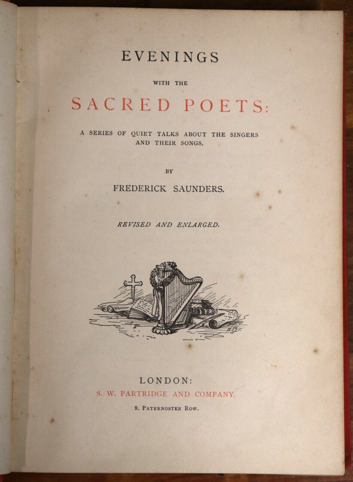 c1880 Evenings With The Sacred Poets Antique British Poetry & Literature Book - 0