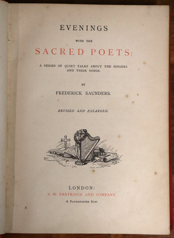 c1880 Evenings With The Sacred Poets Antique British Poetry & Literature Book