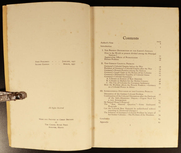 1937 Germany's Colonial Problem by Johannsen & Kraft Pre WW2 German History Book