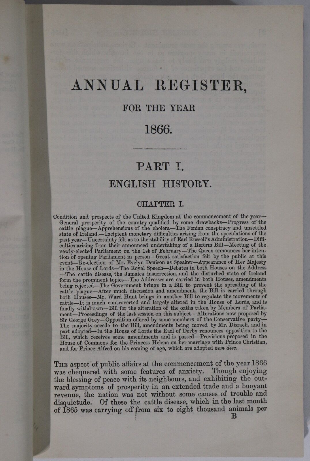 1867 The Annual Register For The Year 1866 Antique British World History Book