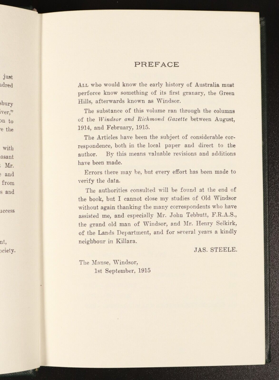 1977 Early Days Of Windsor NS Wales by J. Steele Australian History Book Ltd Ed