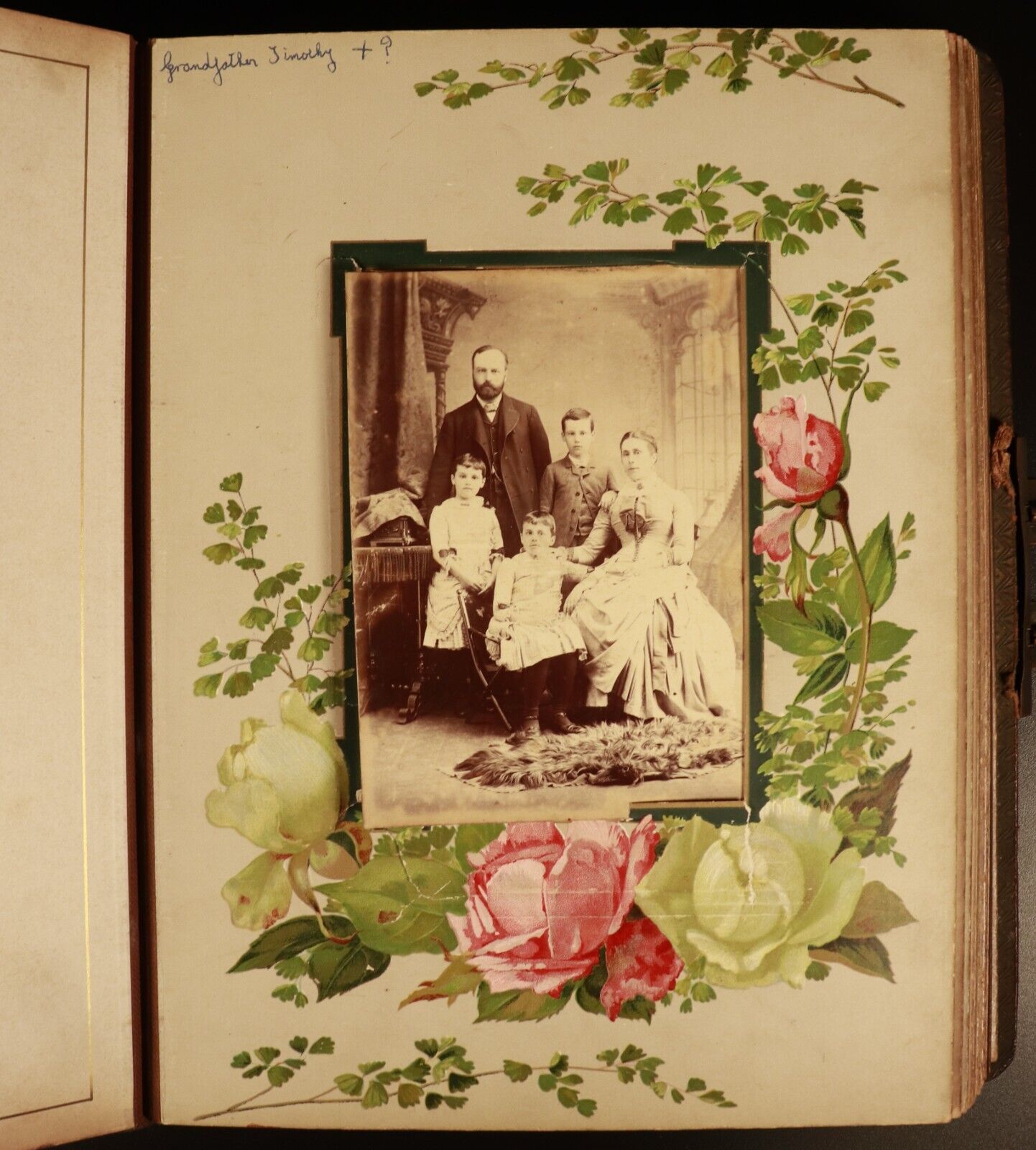 c1920 Antique Leather Photo Album Brass Clasp COOPER Family 54 Original Photos