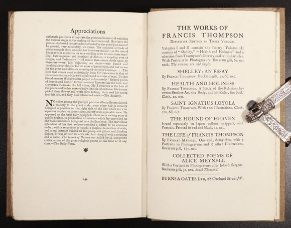 c1915 Selected Poems Of Francis Thompson Antique English Poetry Book